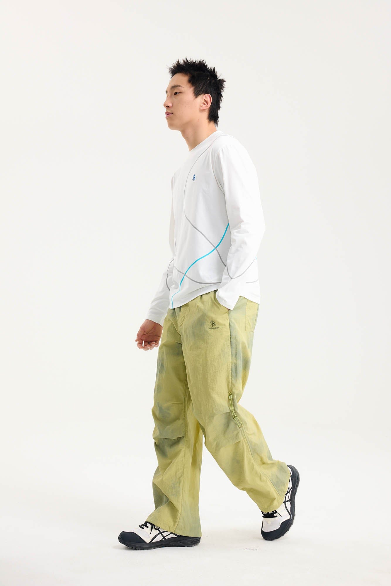 BONELESS Tie-Dye Crinkled Parachute Pants-Pants-S-Green-Free Shipping Leatheretro