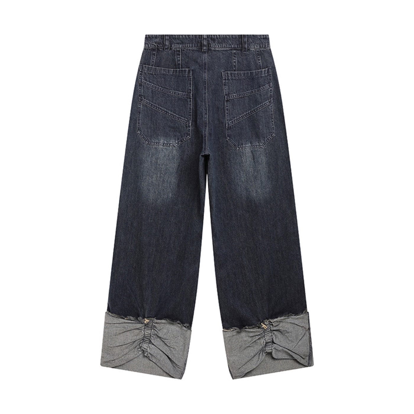 DND4DES Patchwork Raw-Edge Zipper Jeans Dark Blue-Jeans-S-Free Shipping Leatheretro