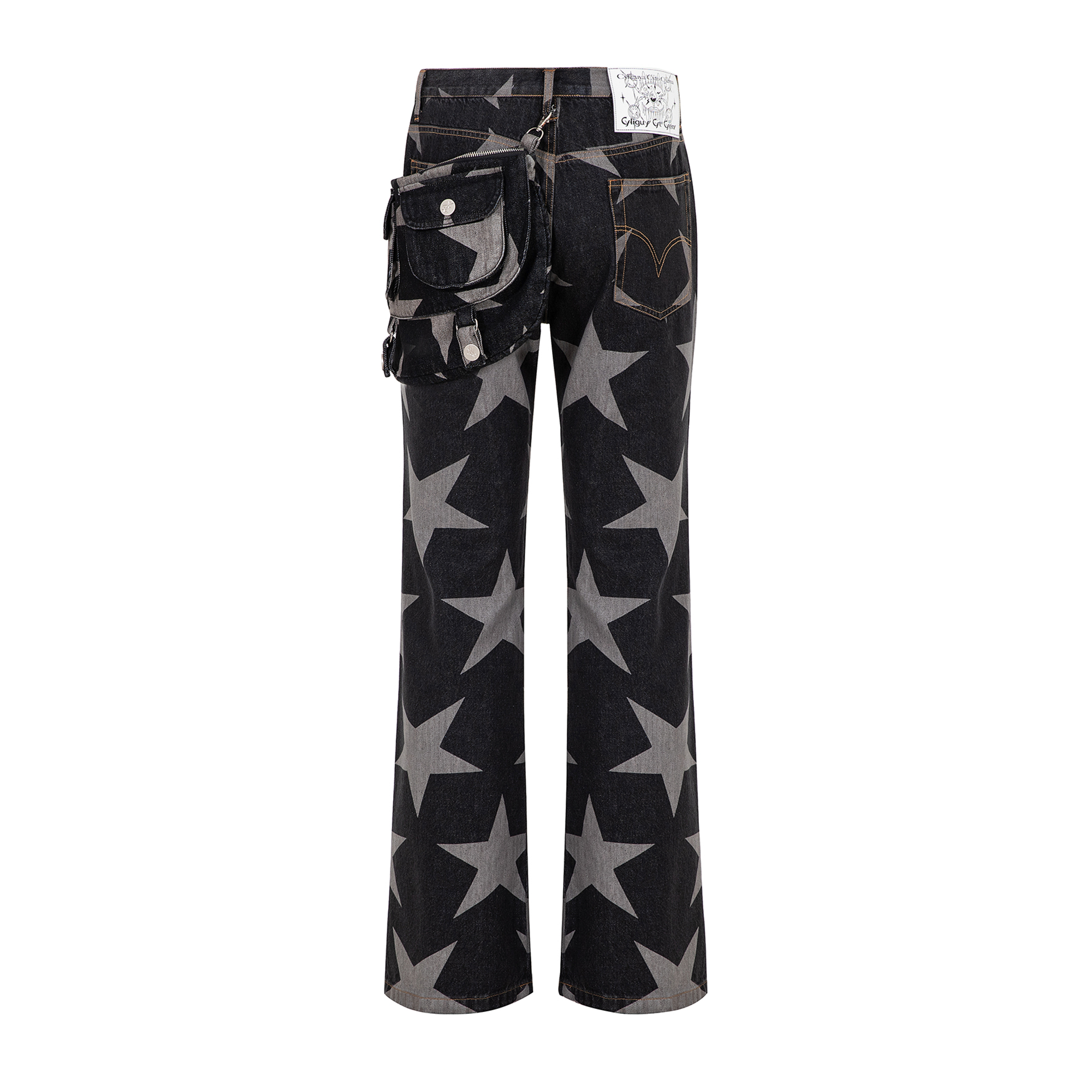 CYCYCY Punk Washed Star Full-Print Flared Jeans-Jeans-XS / 28"-Free Shipping Leatheretro