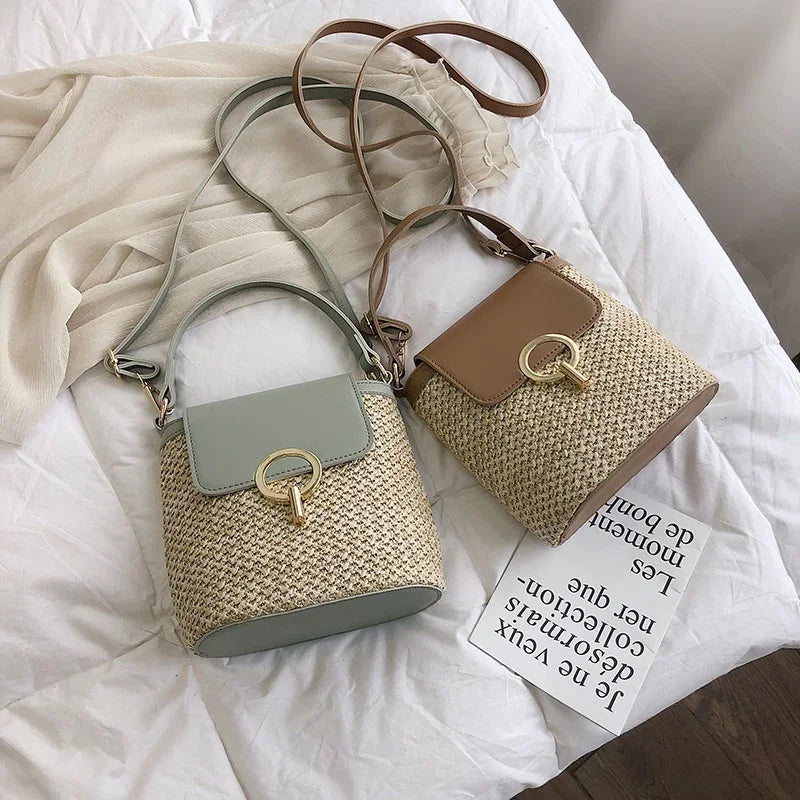 Beach Woven Bag for Women Trendy Korean Bucket Style-Handbags-Beige-Free Shipping Leatheretro