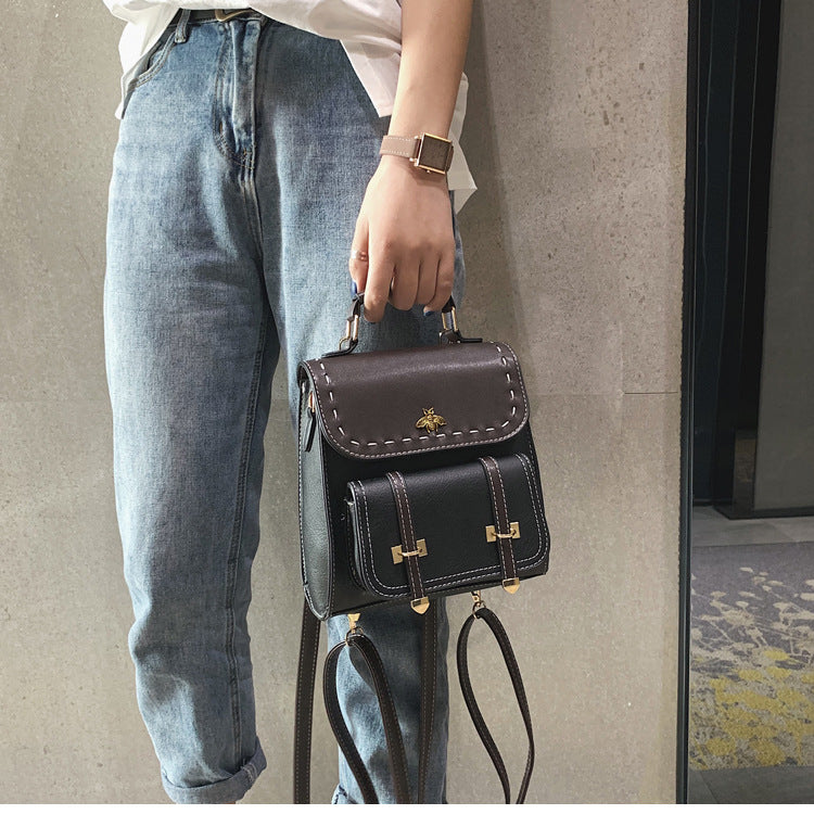 Belt Retro Ladies Casual Backpack-Backpacks-Black-Free Shipping Leatheretro