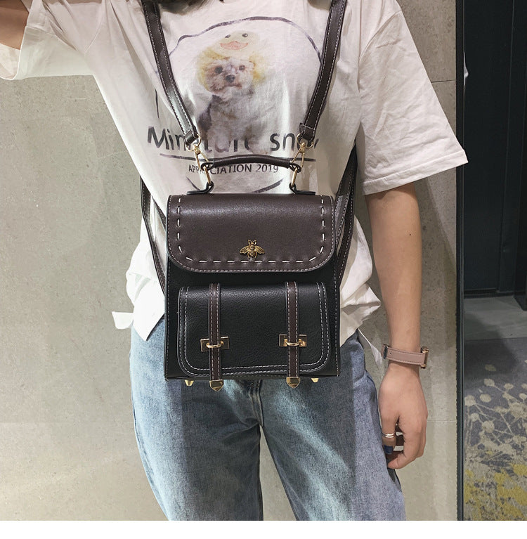 Belt Retro Ladies Casual Backpack-Backpacks-Black-Free Shipping Leatheretro