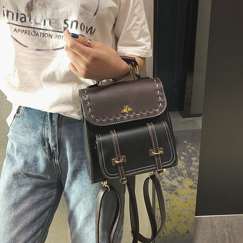 Belt Retro Ladies Casual Backpack-Backpacks-Black-Free Shipping Leatheretro