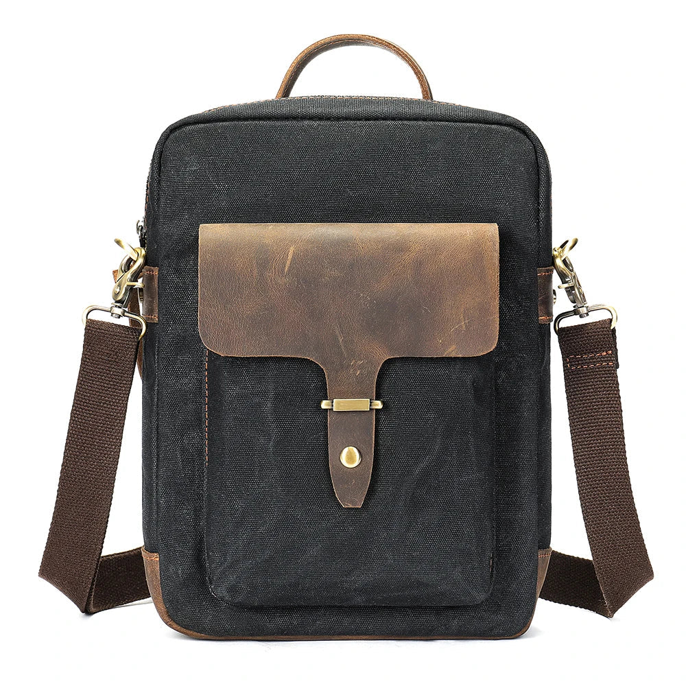 Men's Washed Canvas Crossbody Bag-Messenger Bag-Black-Free Shipping Leatheretro