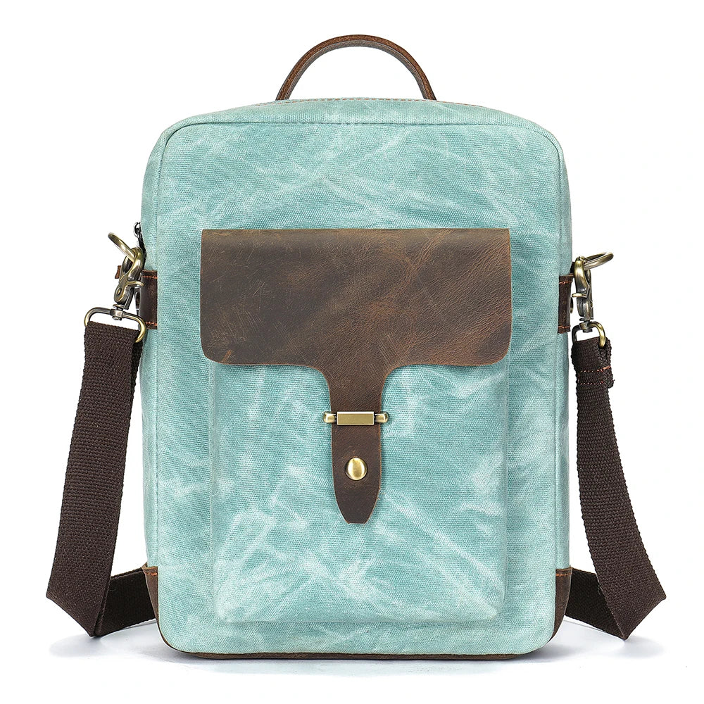 Men's Washed Canvas Crossbody Bag-Messenger Bag-Blue-Free Shipping Leatheretro