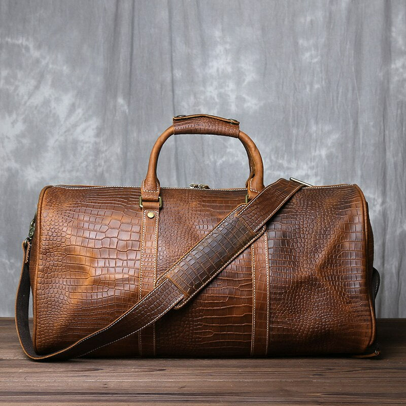 Genuine Leather Travel Bag with Shoe Pocket Travel Duffle-Duffle Bags-Black-Free Shipping Leatheretro