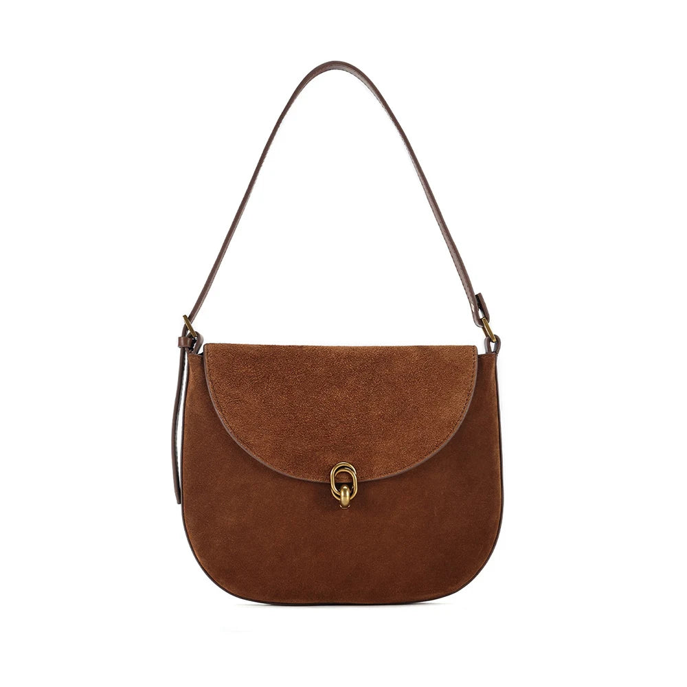 Luxury Women’s Leather Suede Shoulder Saddle Crossbody Bag-Handbags-Brown-Free Shipping Leatheretro