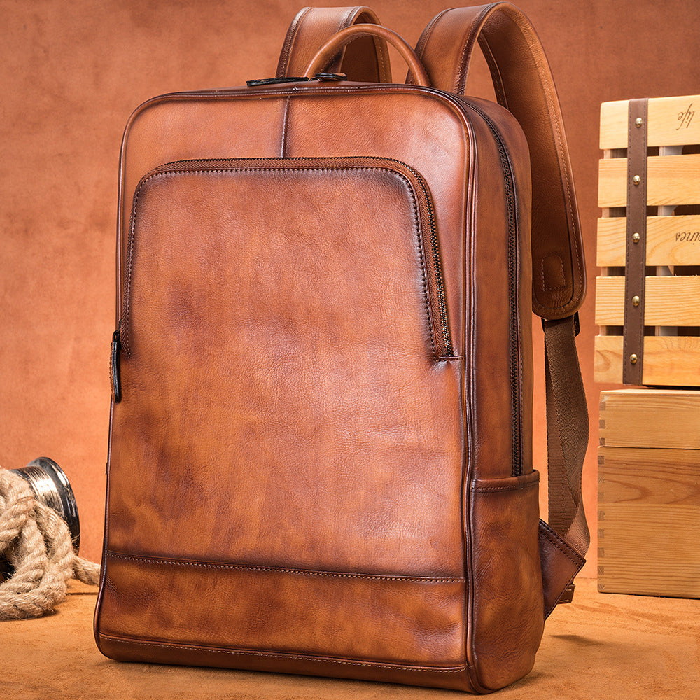 Large Capacity Waterproof Leather Laptop Backpack for Business & Travel-Backpacks-Coffee-Free Shipping Leatheretro