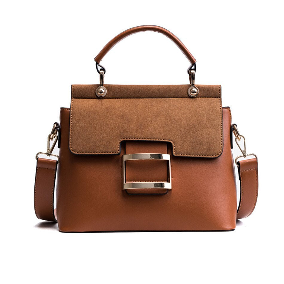 Buckle Matte Leather Handbags Crossbody Bags-Handbags-Khaki-Free Shipping Leatheretro