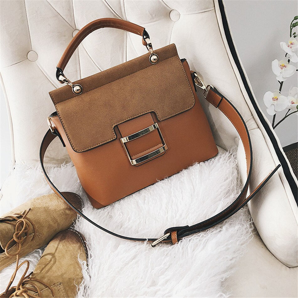 Buckle Matte Leather Handbags Crossbody Bags-Handbags-Khaki-Free Shipping Leatheretro