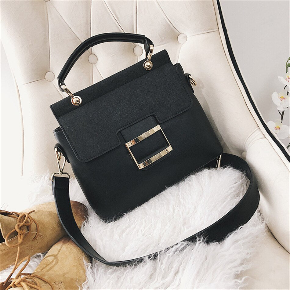 Buckle Matte Leather Handbags Crossbody Bags-Handbags-Black-Free Shipping Leatheretro