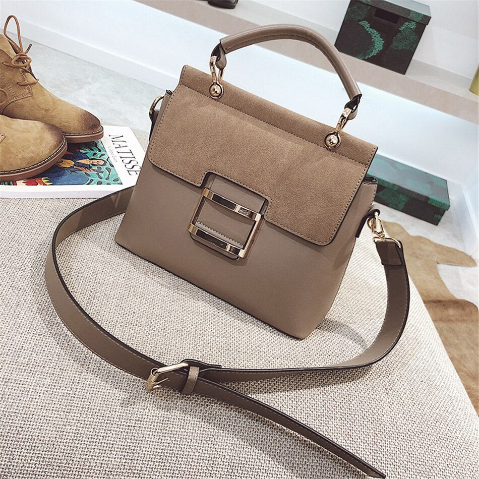 Buckle Matte Leather Handbags Crossbody Bags-Handbags-Khaki-Free Shipping Leatheretro