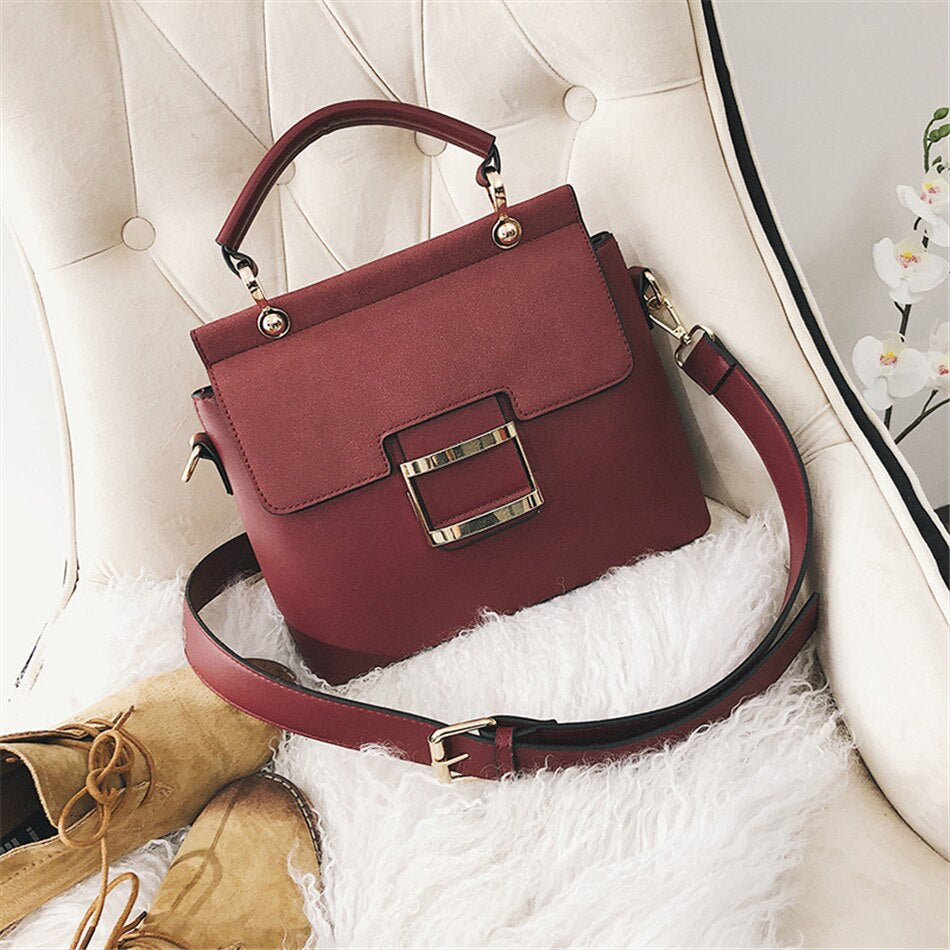 Buckle Matte Leather Handbags Crossbody Bags-Handbags-Red-Free Shipping Leatheretro