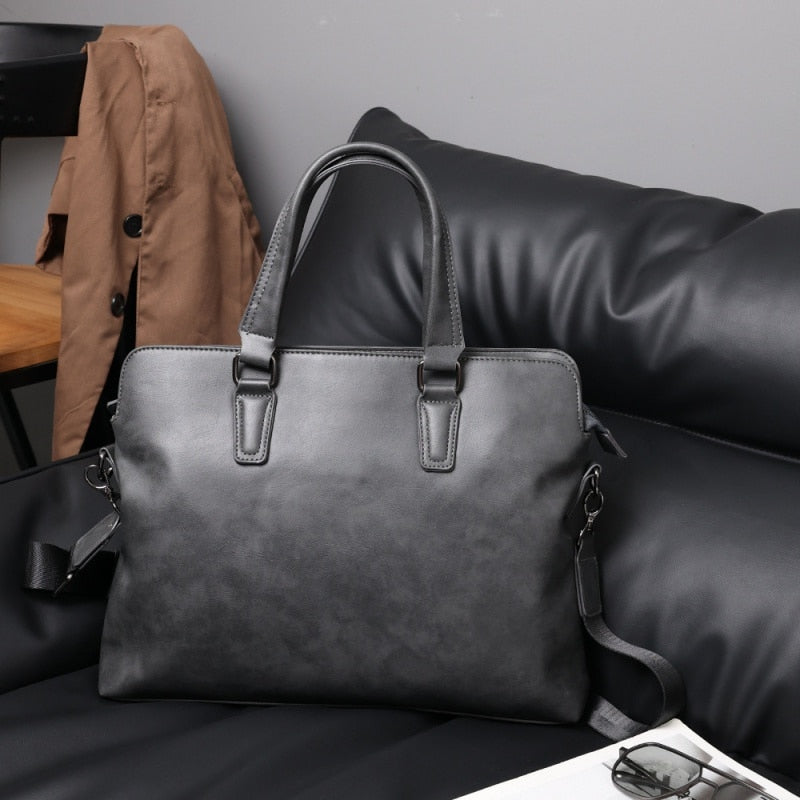 Business Soft Leather Briefcase for men-Briefcase-Gray-Free Shipping Leatheretro