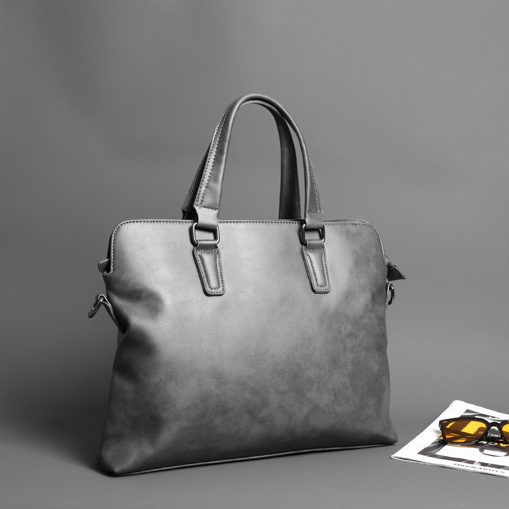 Business Soft Leather Briefcase for men-Briefcase-Gray-Free Shipping Leatheretro