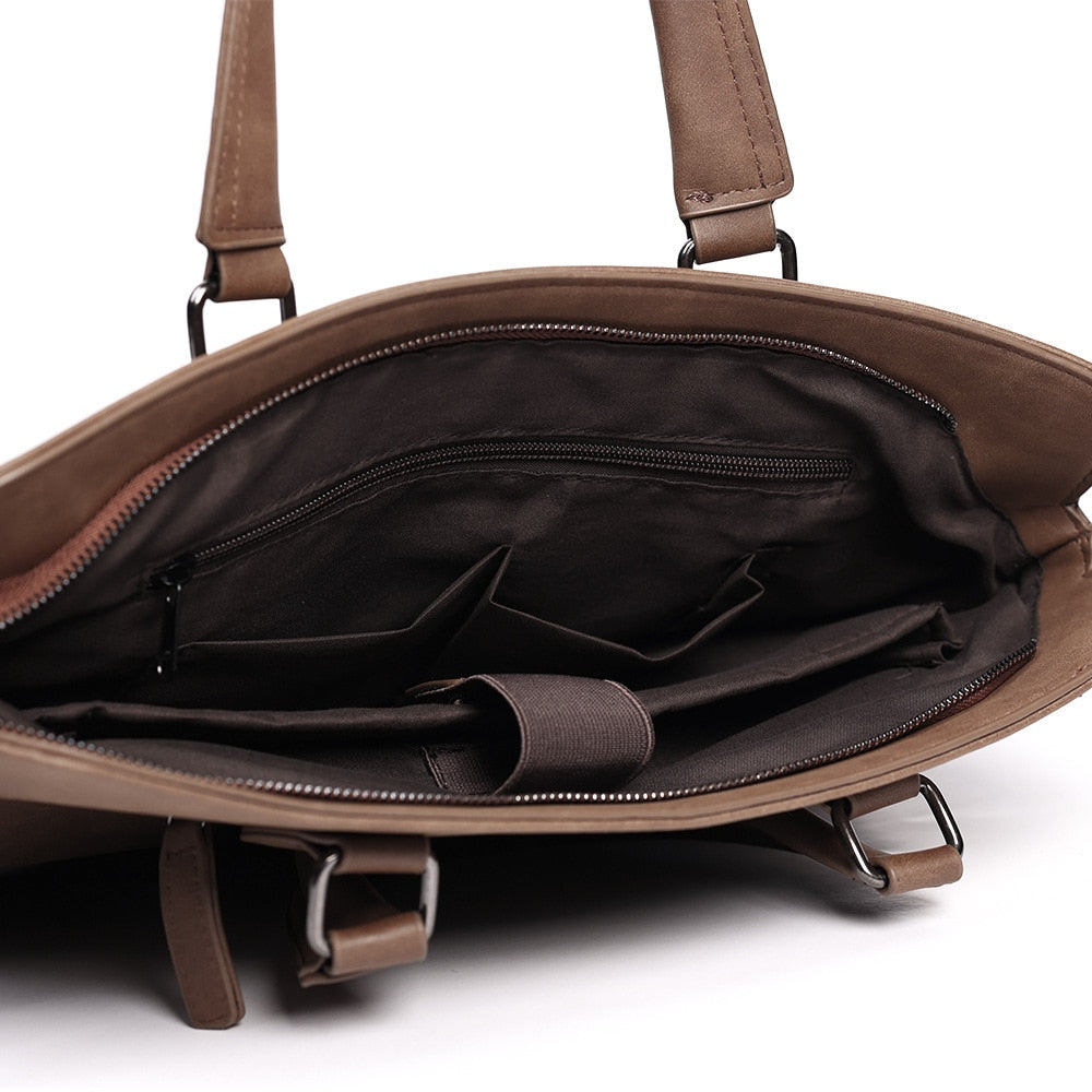 Business Soft Leather Briefcase for men-Briefcase-Gray-Free Shipping Leatheretro