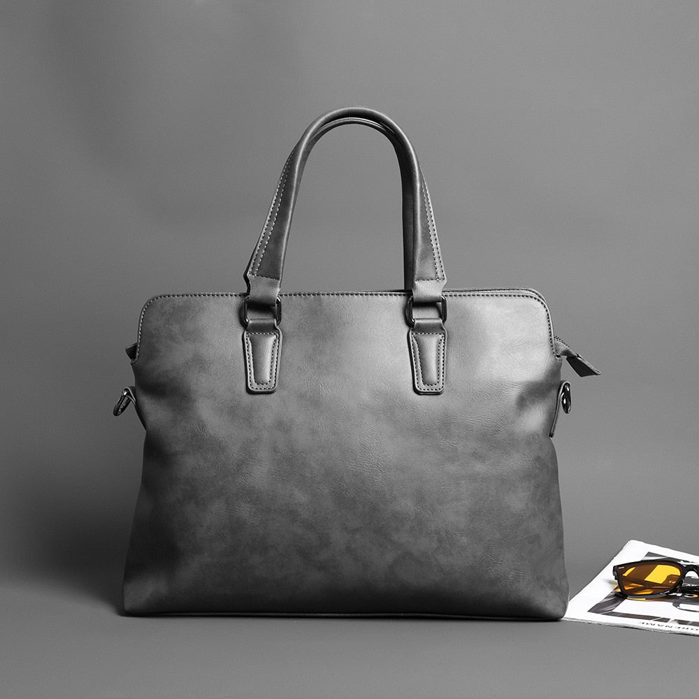 Business Soft Leather Briefcase for men-Briefcase-Gray-Free Shipping Leatheretro