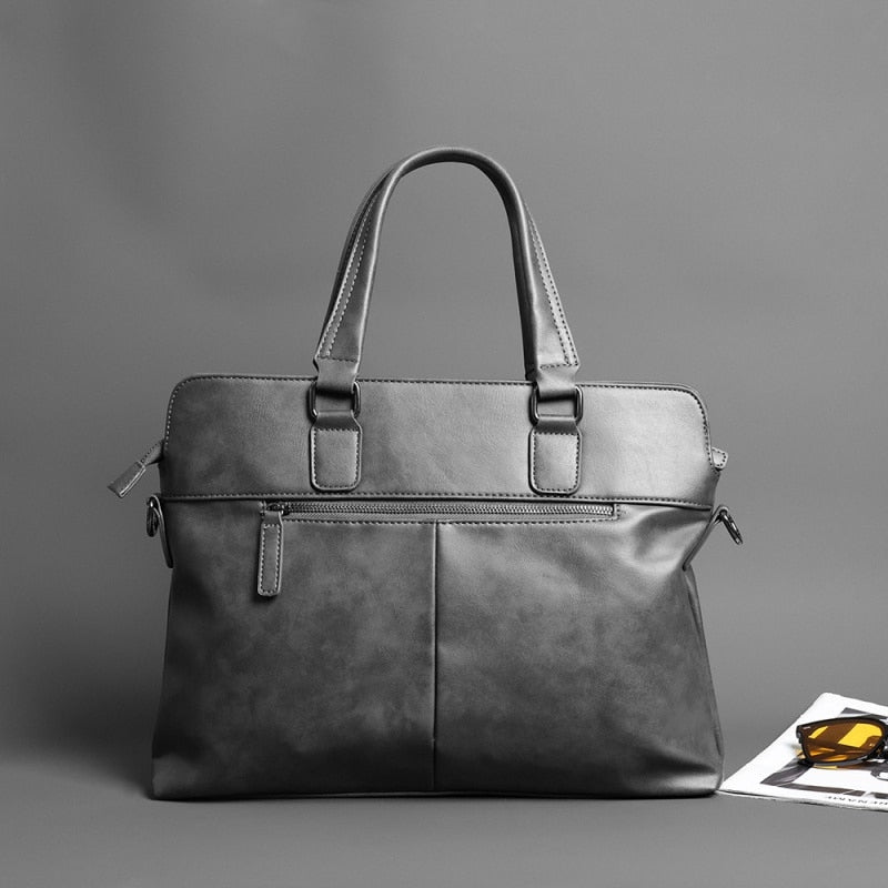 Business Soft Leather Briefcase for men-Briefcase-Gray-Free Shipping Leatheretro