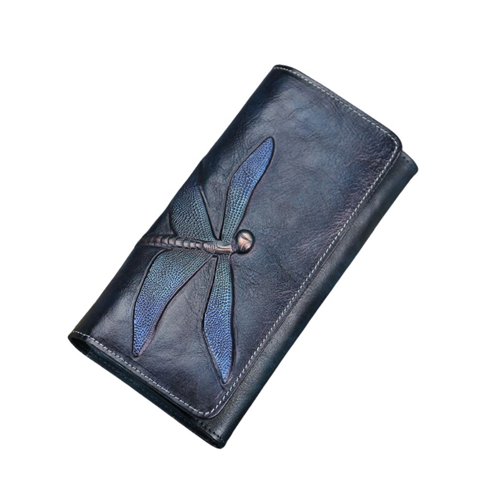 Butterfly Cowhide Leather Purse-Wallets & Money Clips-Navy Blue-Free Shipping Leatheretro