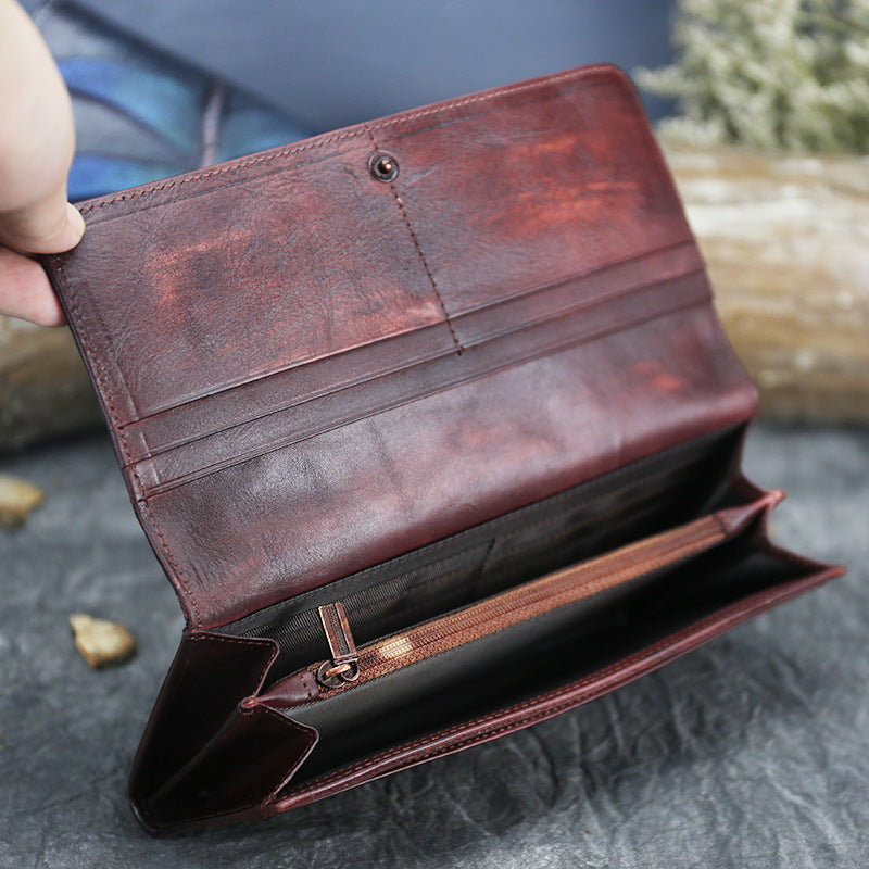 Butterfly Cowhide Leather Purse-Wallets & Money Clips-Navy Blue-Free Shipping Leatheretro