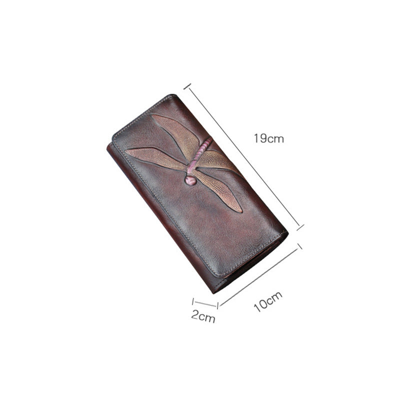 Butterfly Cowhide Leather Purse-Wallets & Money Clips-Navy Blue-Free Shipping Leatheretro