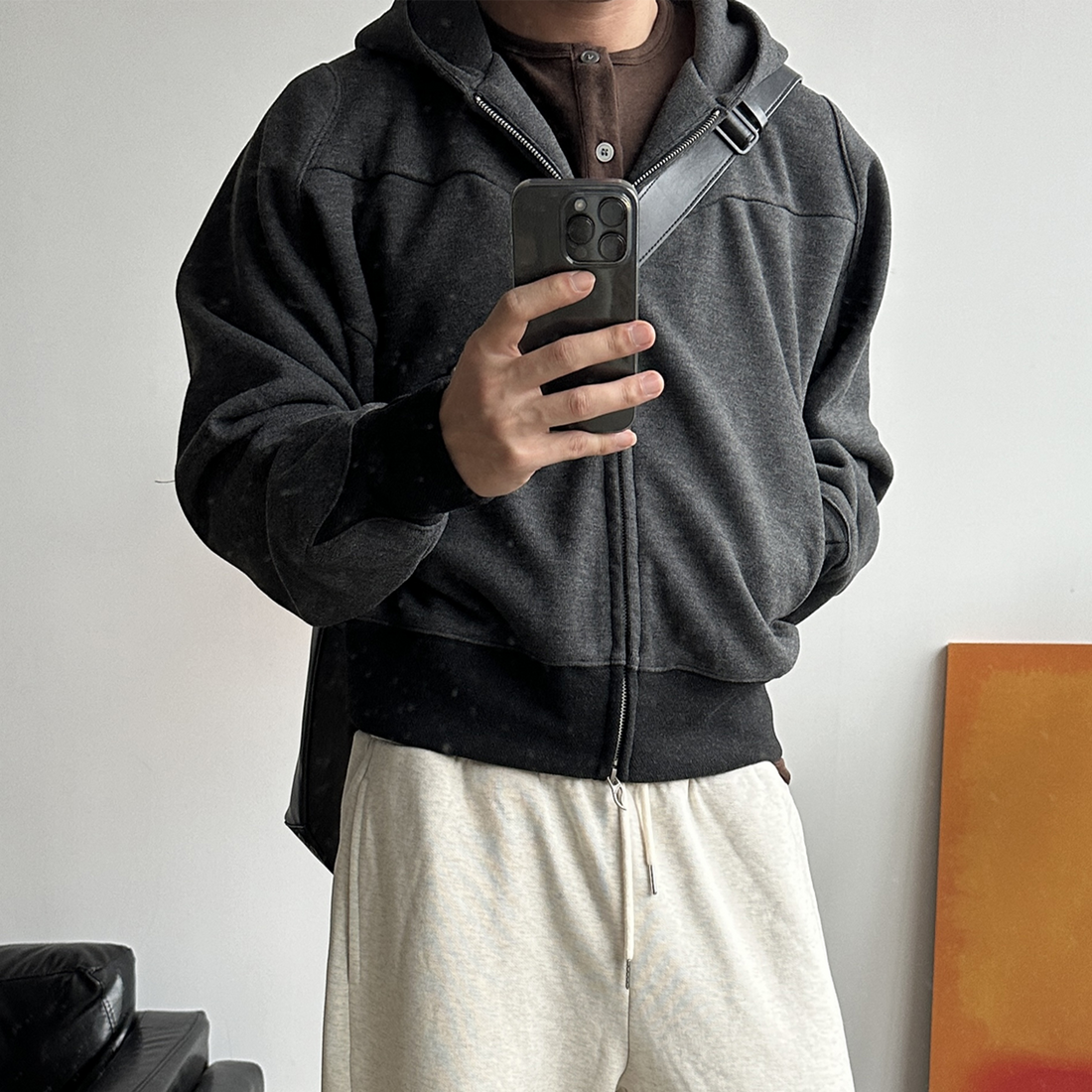 ESAIAS Wool Blend Panel Boxy Hooded Jacket-Jacket-S-Apricot-Free Shipping Leatheretro