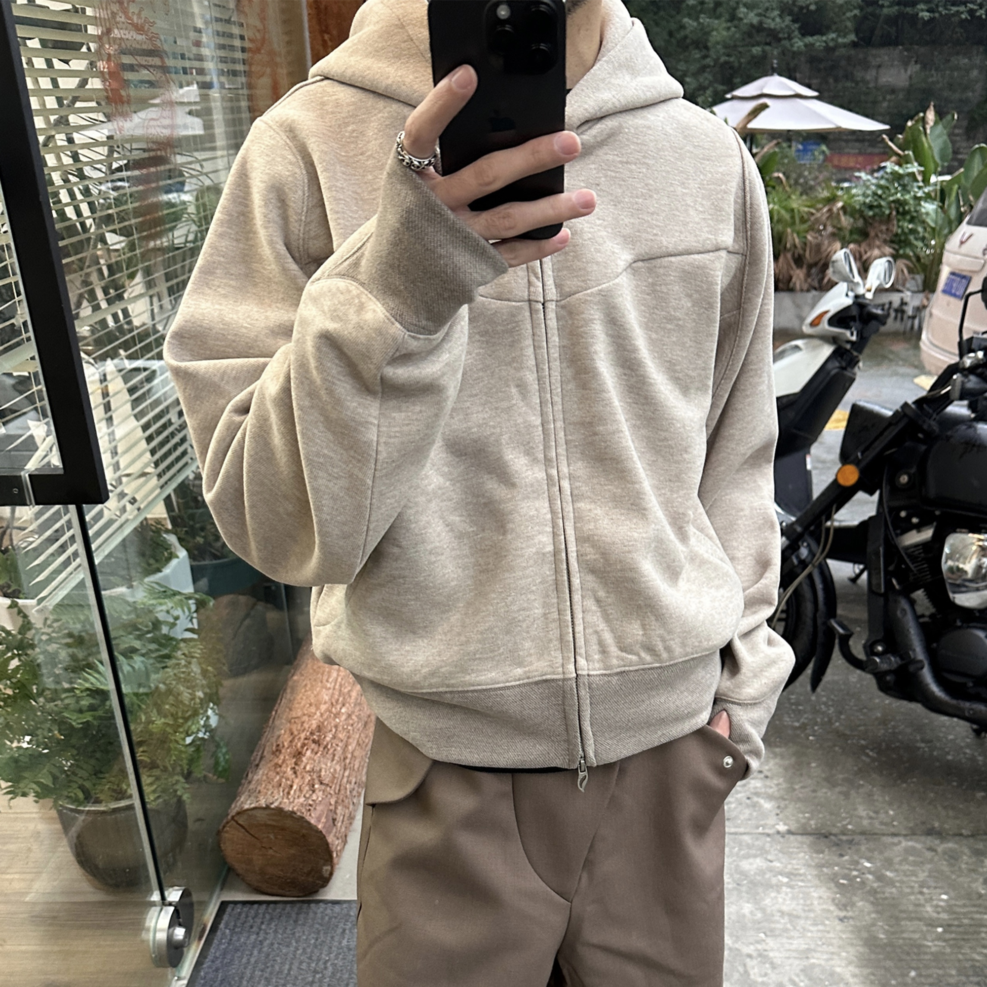 ESAIAS Wool Blend Panel Boxy Hooded Jacket-Jacket-S-Apricot-Free Shipping Leatheretro