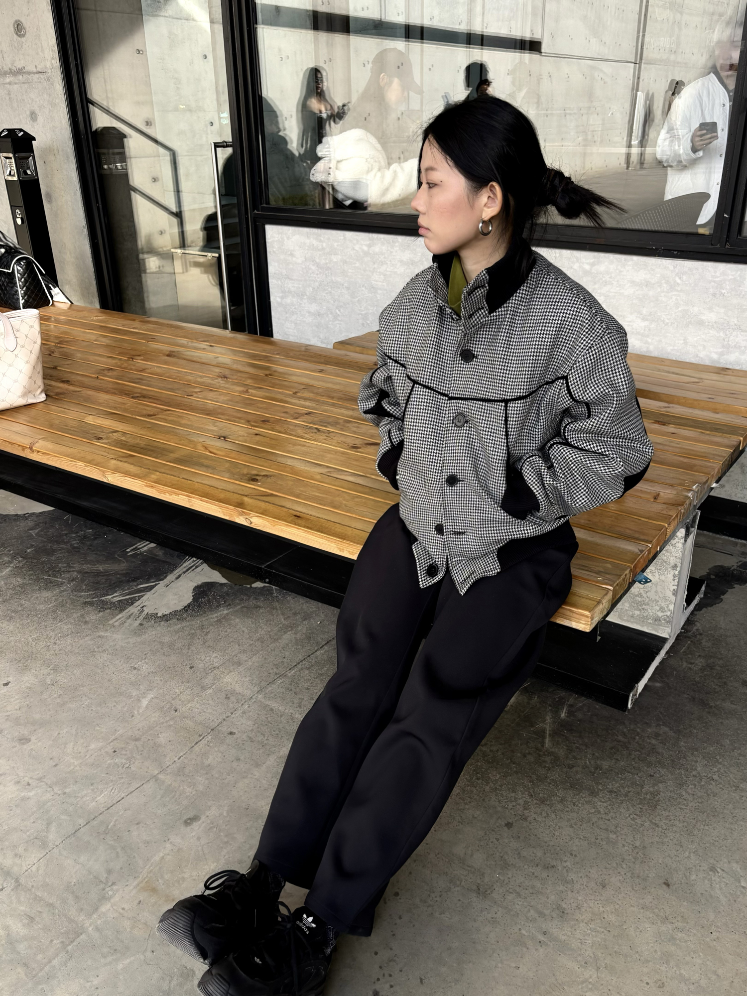 ESAIAS Houndstooth Panel Stand Collar Wool-Blend Jacket-Jacket-S-Free Shipping Leatheretro