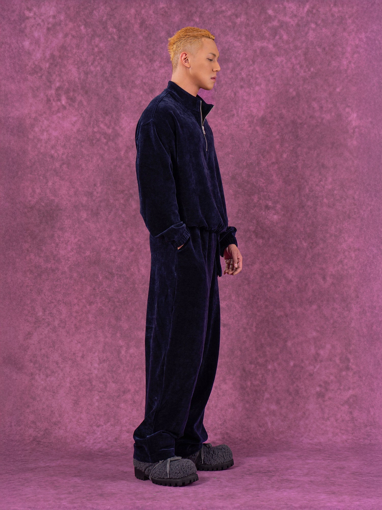 CLP Corduroy Elastic-Hem Half-Zip Pullover-Sweatshirt-M-Coffee-Free Shipping Leatheretro