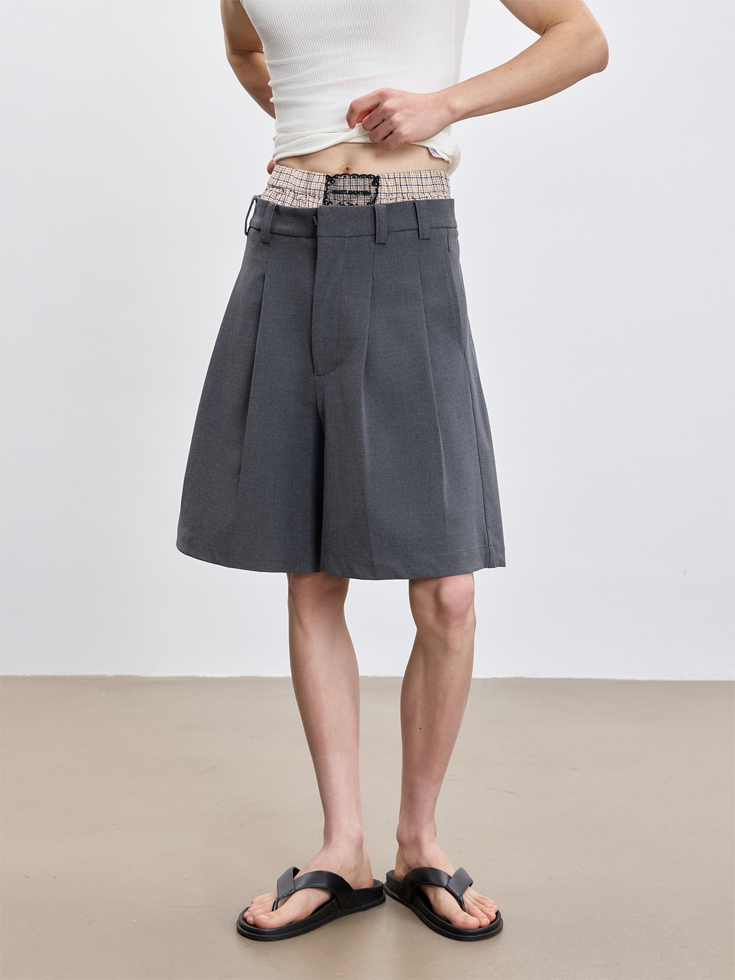 TUIMU Pleated Wide-Leg Shorts-Shorts-S-Free Shipping Leatheretro