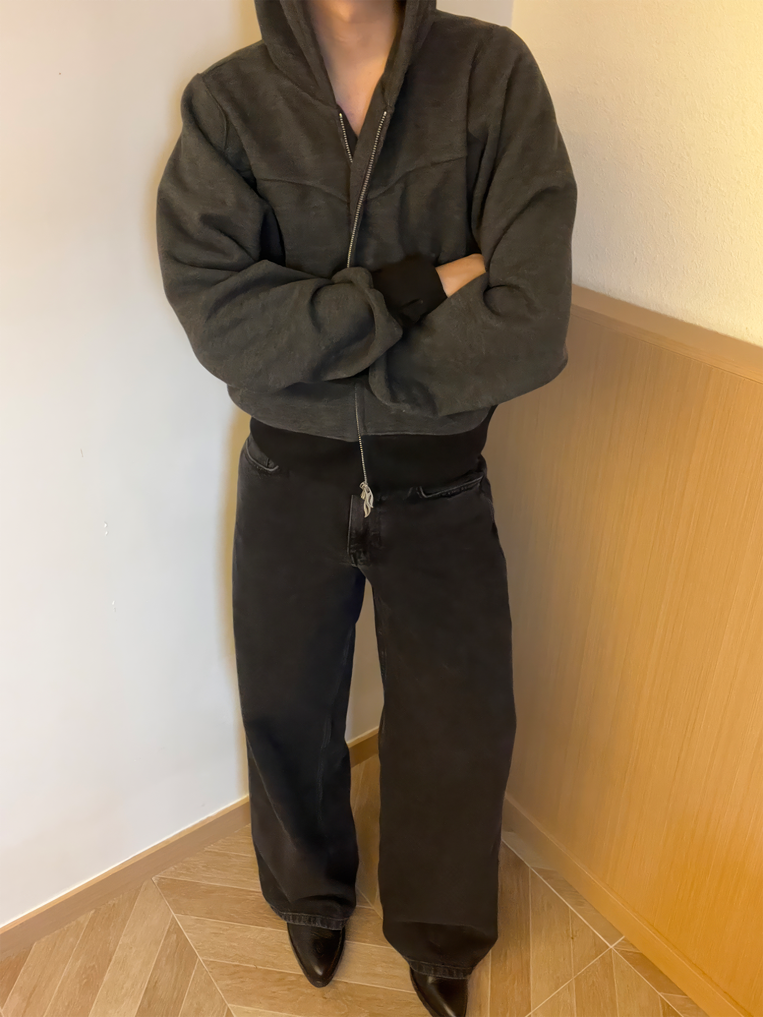 ESAIAS Wool Blend Panel Boxy Hooded Jacket-Jacket-S-Apricot-Free Shipping Leatheretro