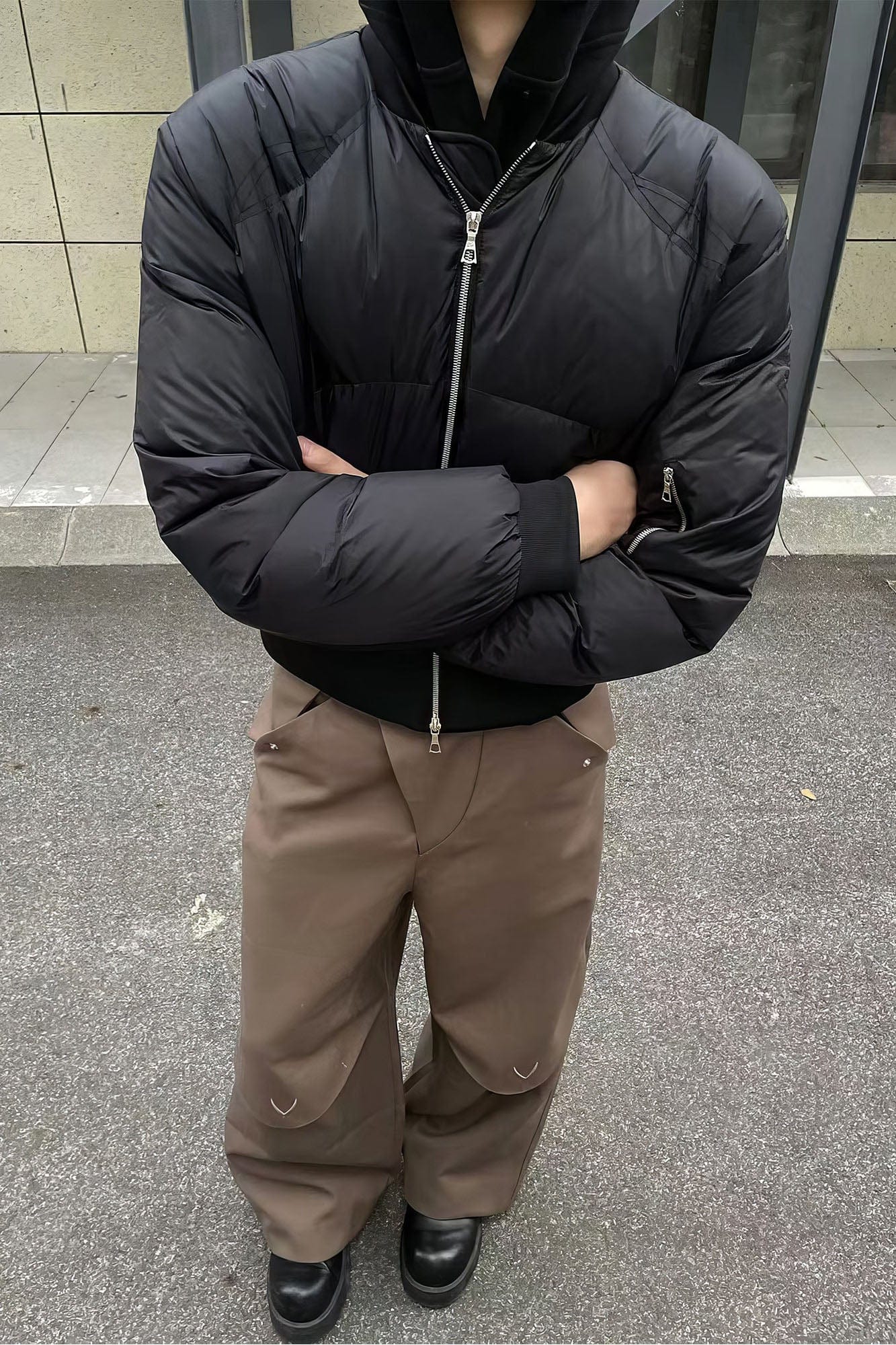 ESAIAS Layered Flap-Knee Wool-Blended Wide-Leg Trousers-Pants-S-Brown-Free Shipping Leatheretro