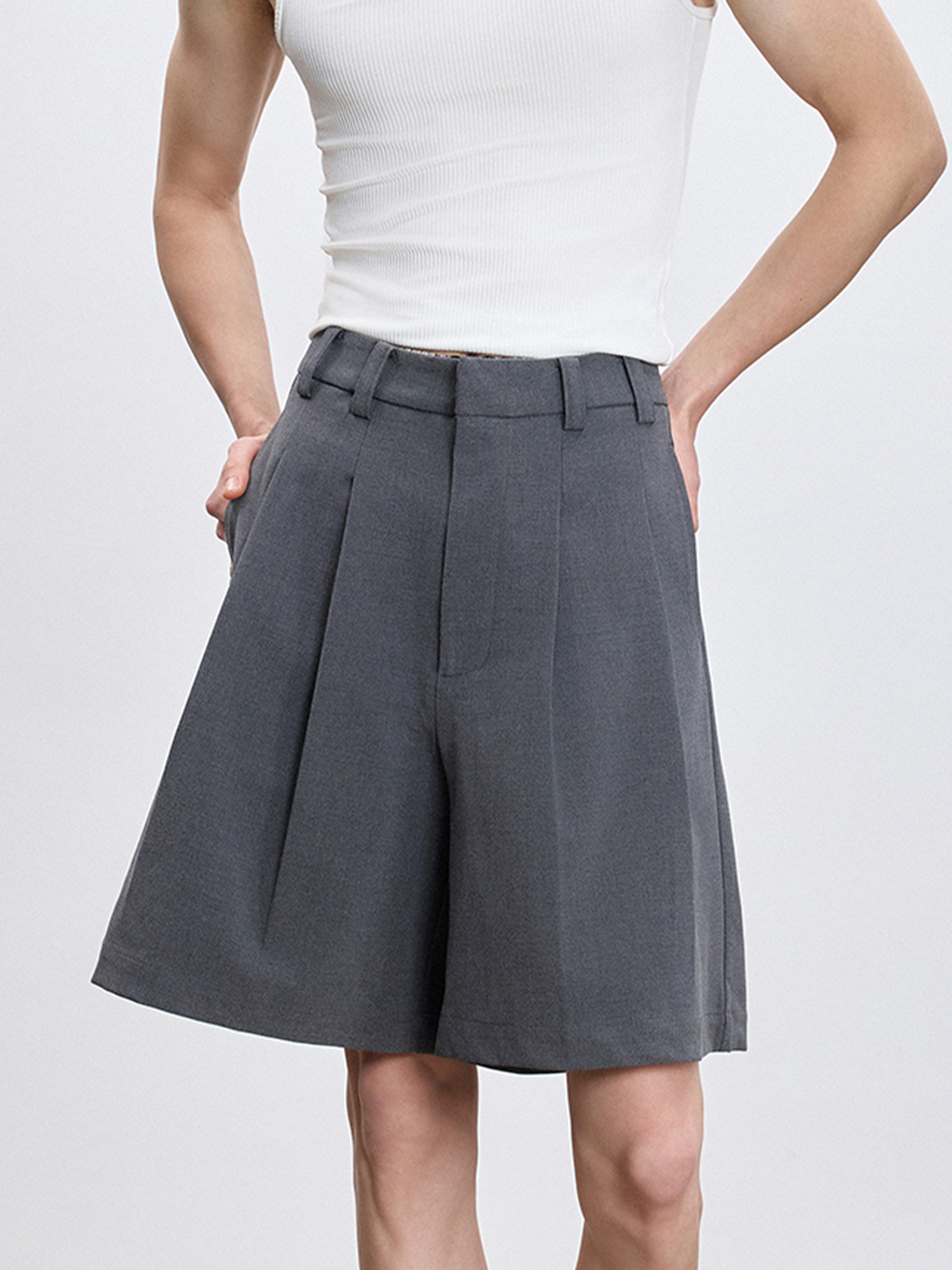 TUIMU Pleated Wide-Leg Shorts-Shorts-S-Free Shipping Leatheretro