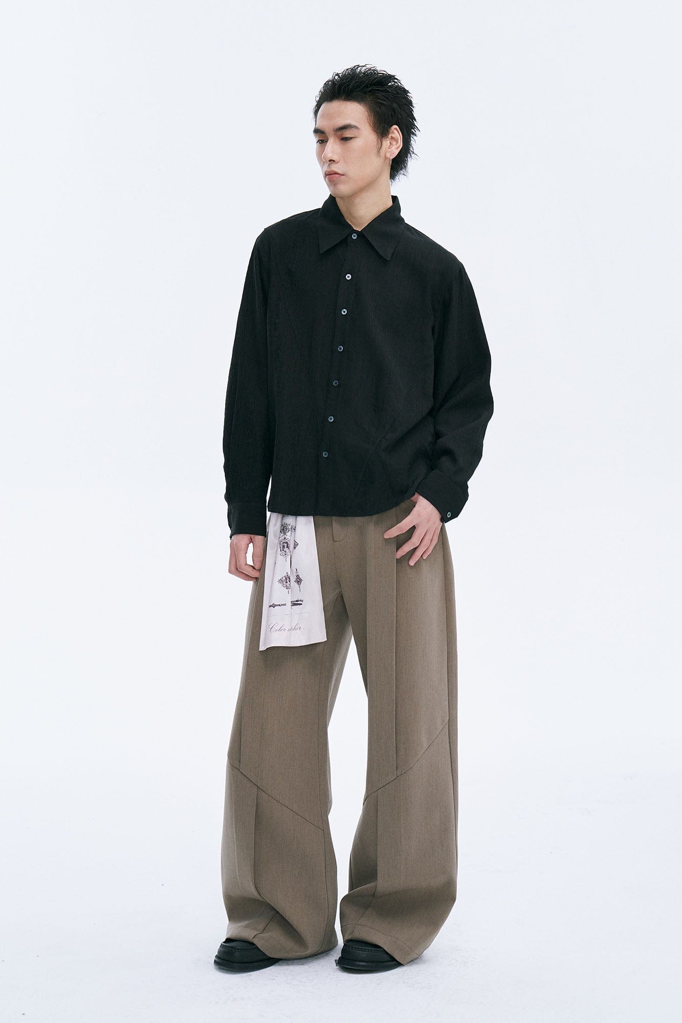 CATSSTAC Crinkled Asymmetrical Paneled Shirt-Shirt-M-Gray-Free Shipping Leatheretro