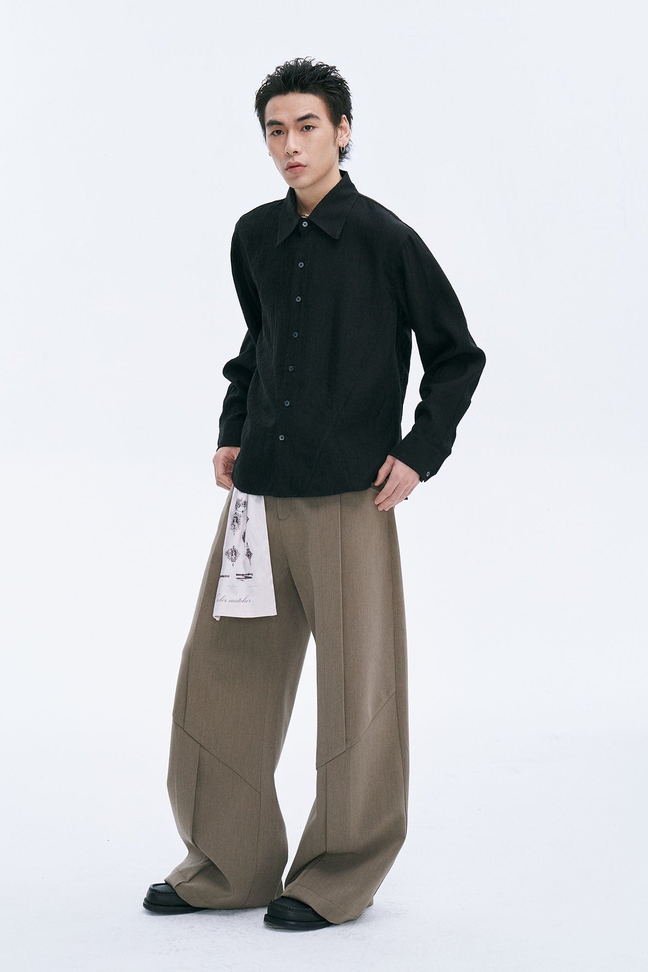 CATSSTAC Crinkled Asymmetrical Paneled Shirt-Shirt-M-Gray-Free Shipping Leatheretro