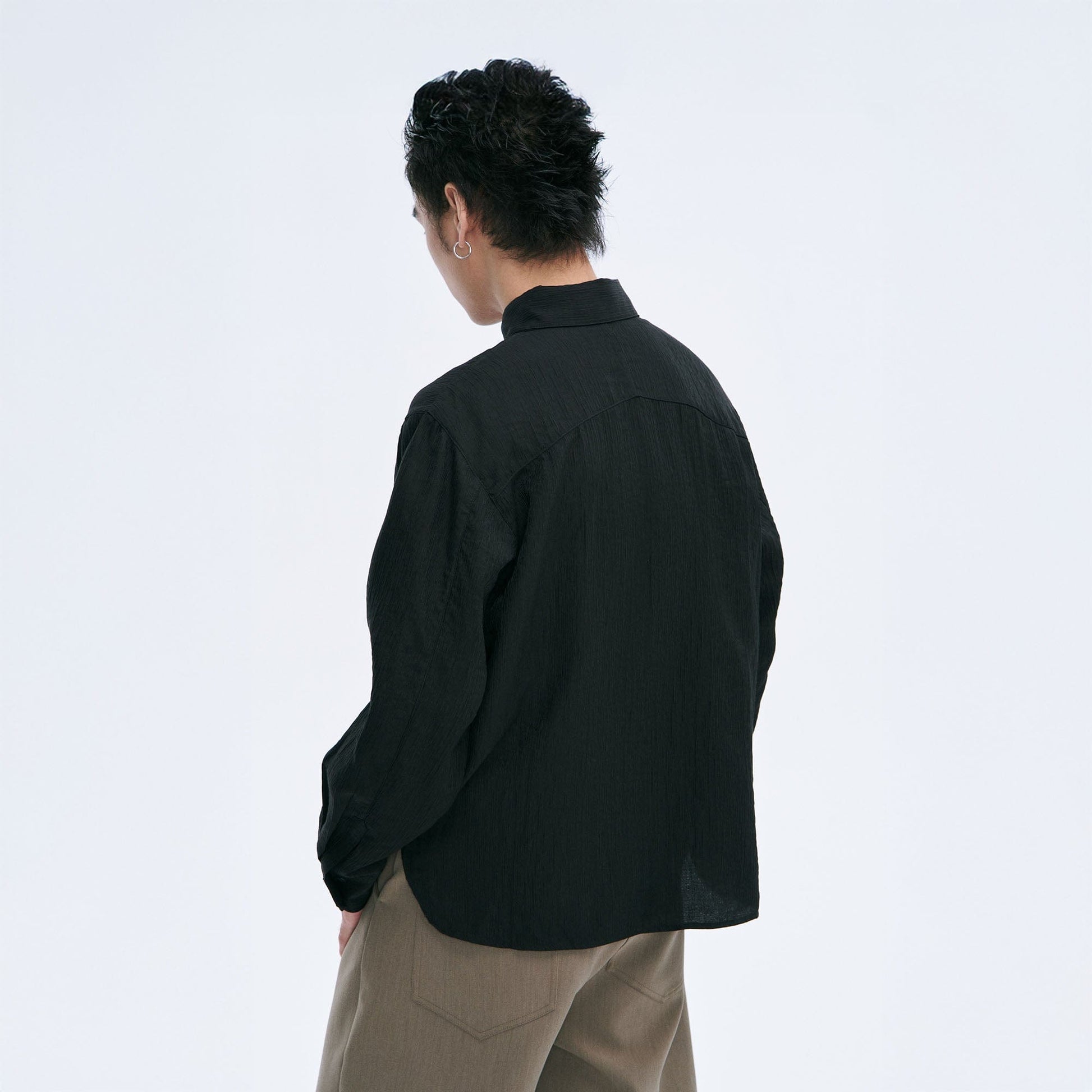 CATSSTAC Crinkled Asymmetrical Paneled Shirt-Shirt-M-Gray-Free Shipping Leatheretro