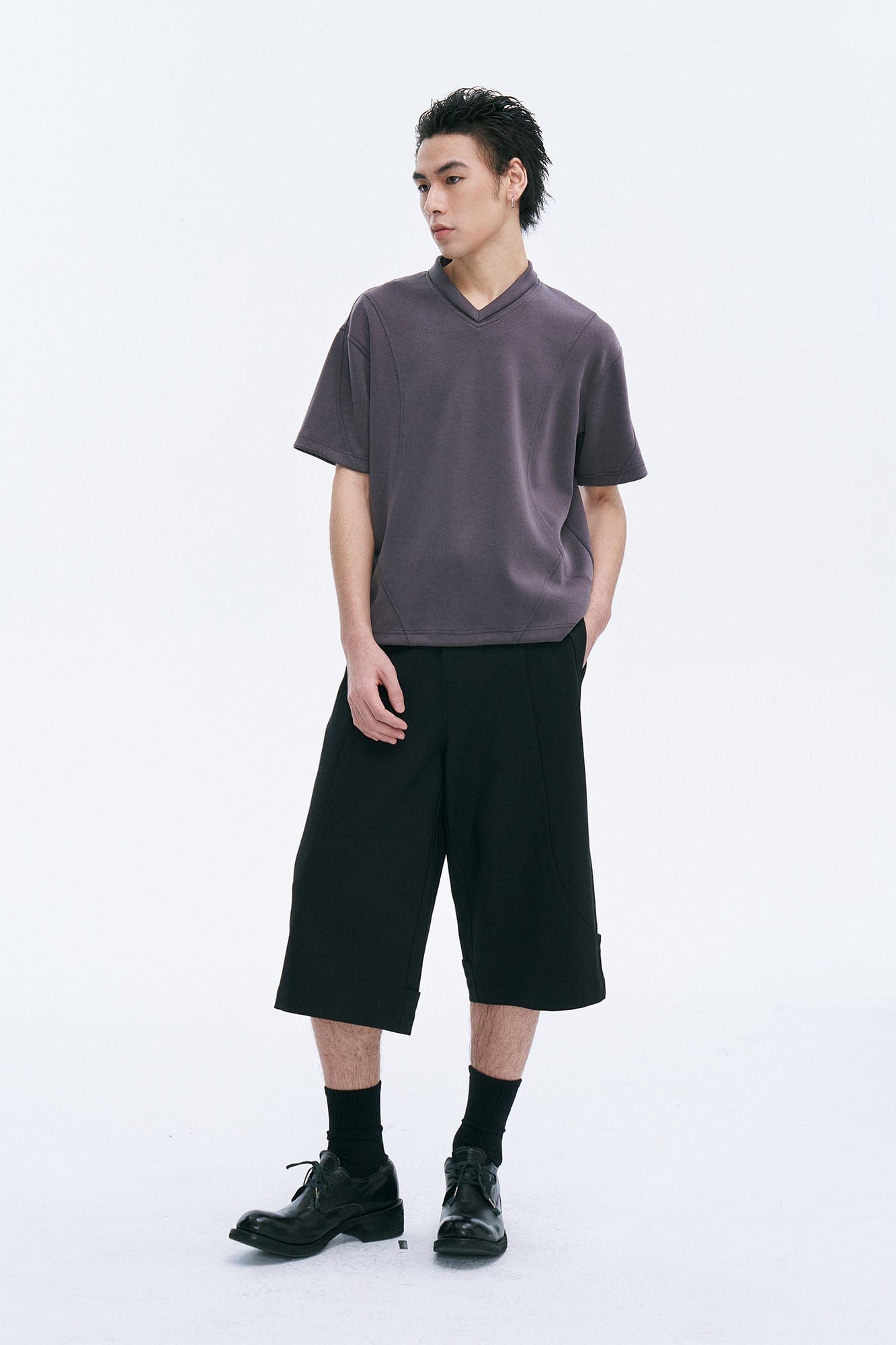 CATSSTAC Essential Spliced Wool-Blend Capri Pants-Shorts-M-Free Shipping Leatheretro