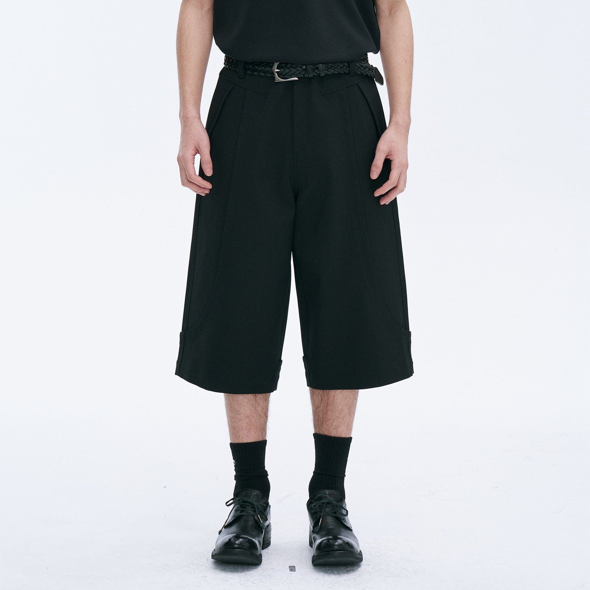 CATSSTAC Essential Spliced Wool-Blend Capri Pants-Shorts-M-Free Shipping Leatheretro