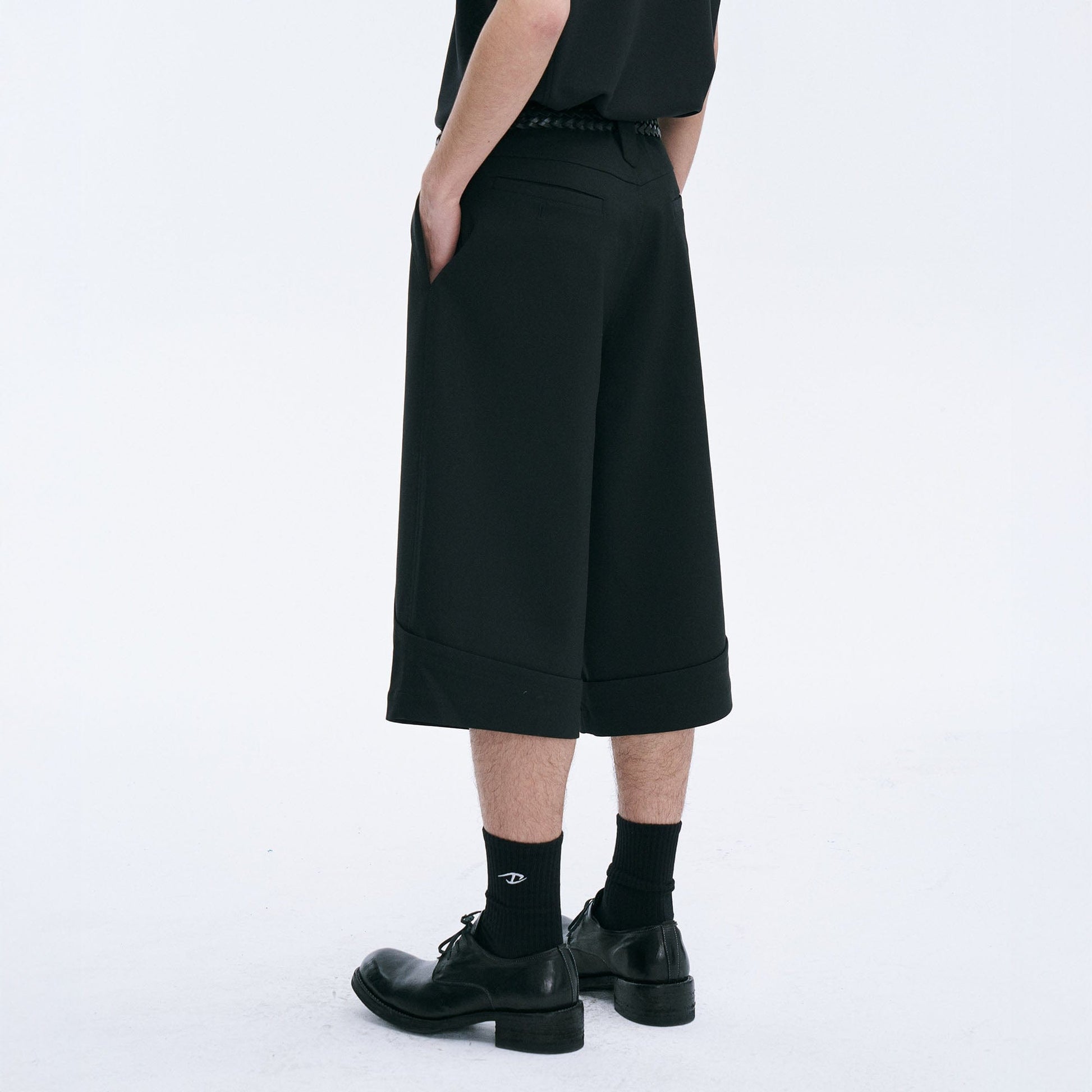 CATSSTAC Essential Spliced Wool-Blend Capri Pants-Shorts-M-Free Shipping Leatheretro