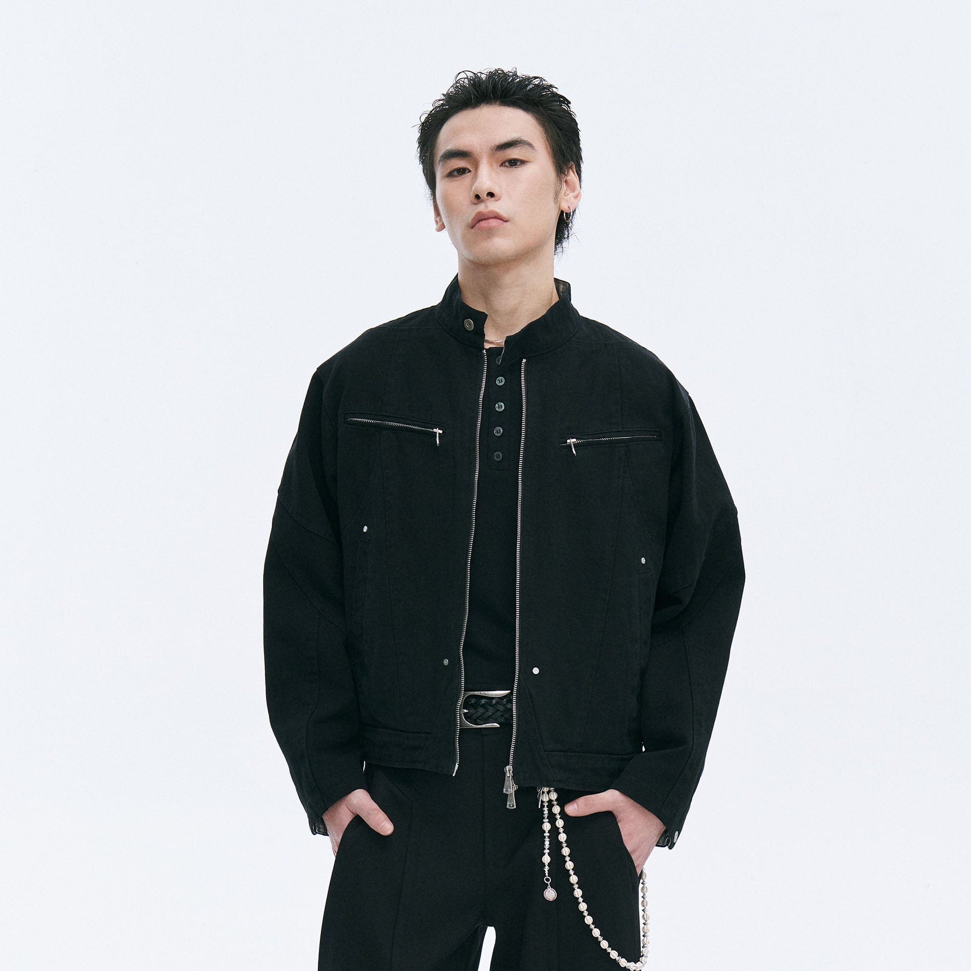 CATSSTAC Check-Lined Harrington Jacket-Jacket-M-Black-Free Shipping Leatheretro