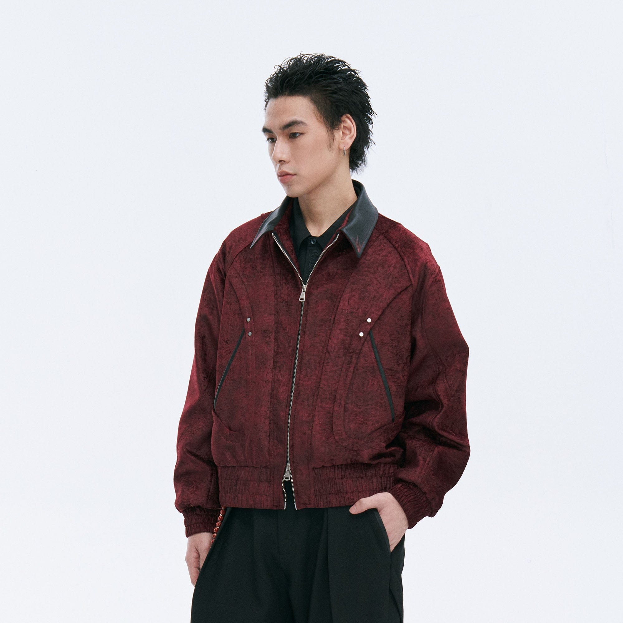 CATSSTAC Velvet Leather-Collar Elastic Jacket-Jacket-M-Red-Free Shipping Leatheretro