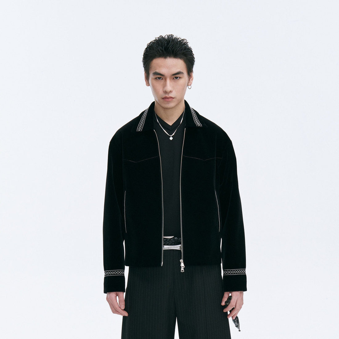 CATSSTAC Velvet Embroidered Trim Jacket-Jacket-M-Free Shipping Leatheretro