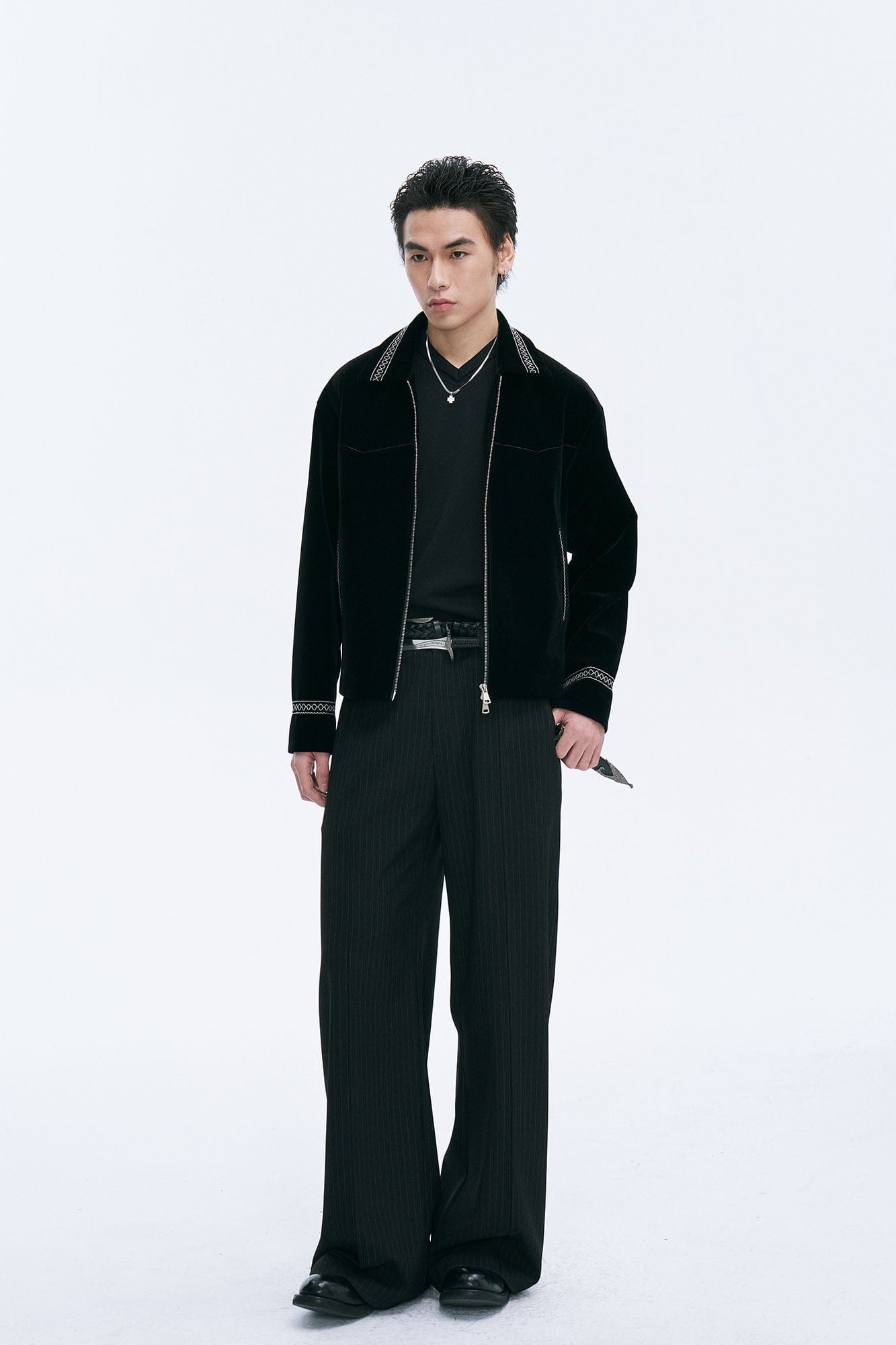 CATSSTAC Velvet Embroidered Trim Jacket-Jacket-M-Free Shipping Leatheretro