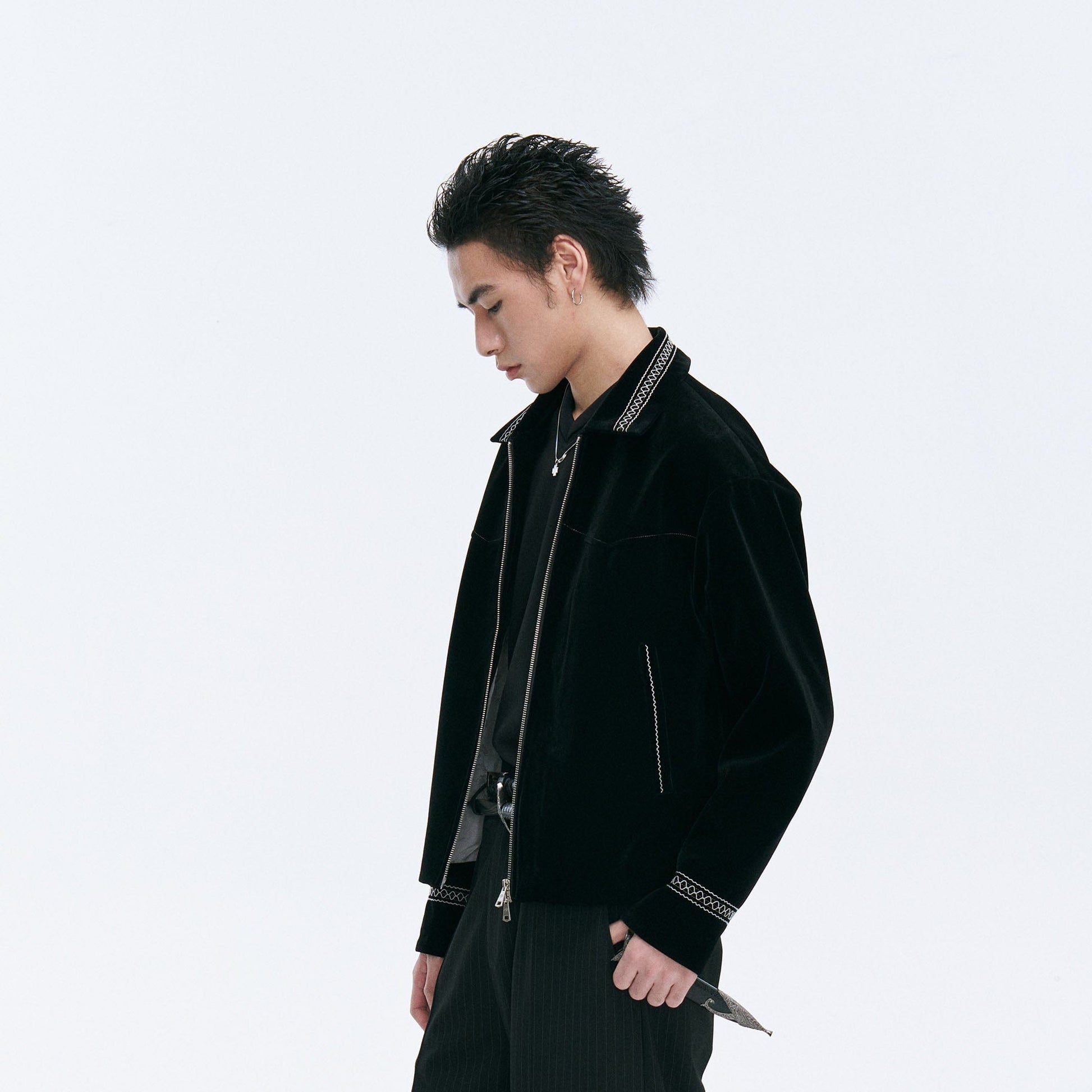 CATSSTAC Velvet Embroidered Trim Jacket-Jacket-M-Free Shipping Leatheretro