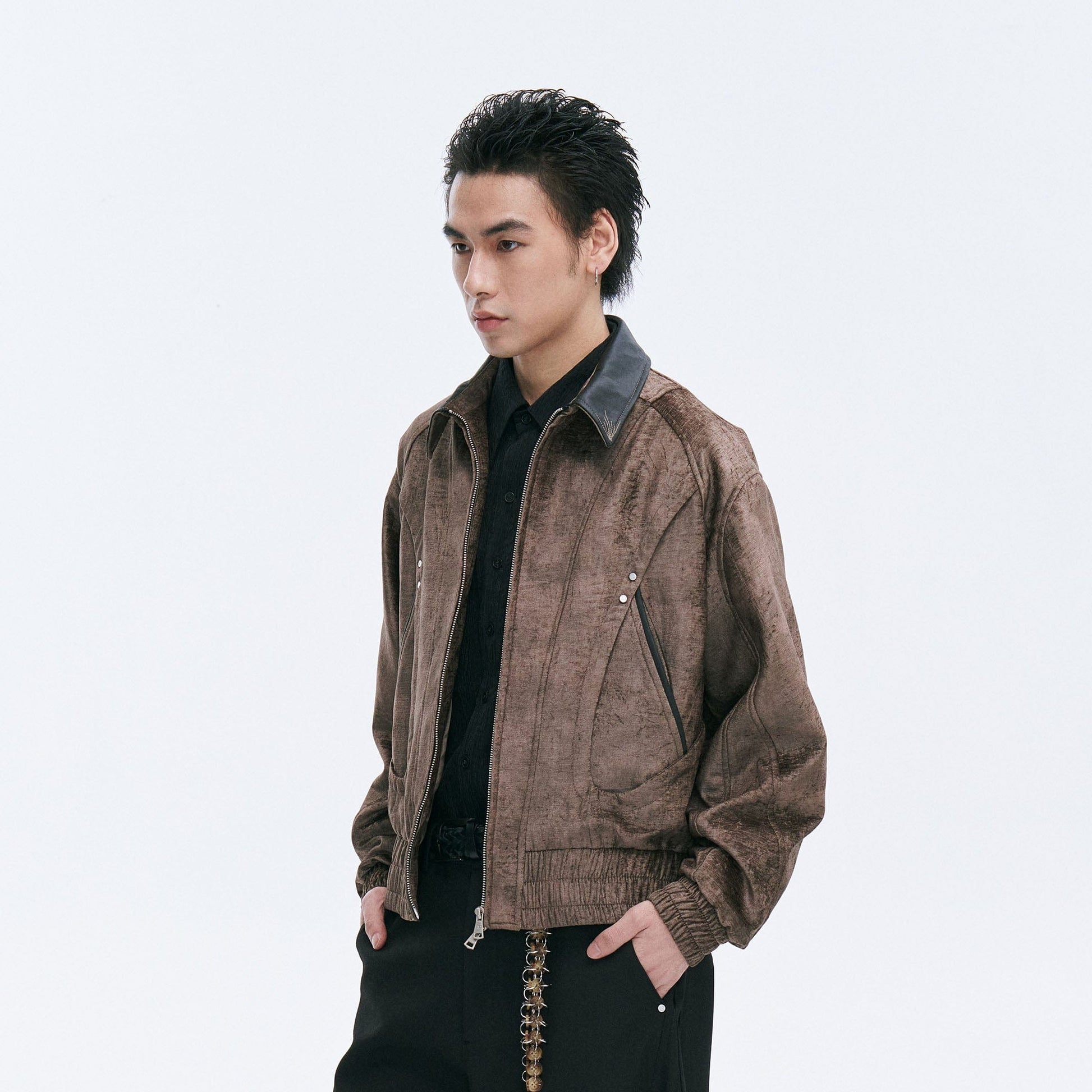 CATSSTAC Velvet Leather-Collar Elastic Jacket-Jacket-M-Gold-Free Shipping Leatheretro