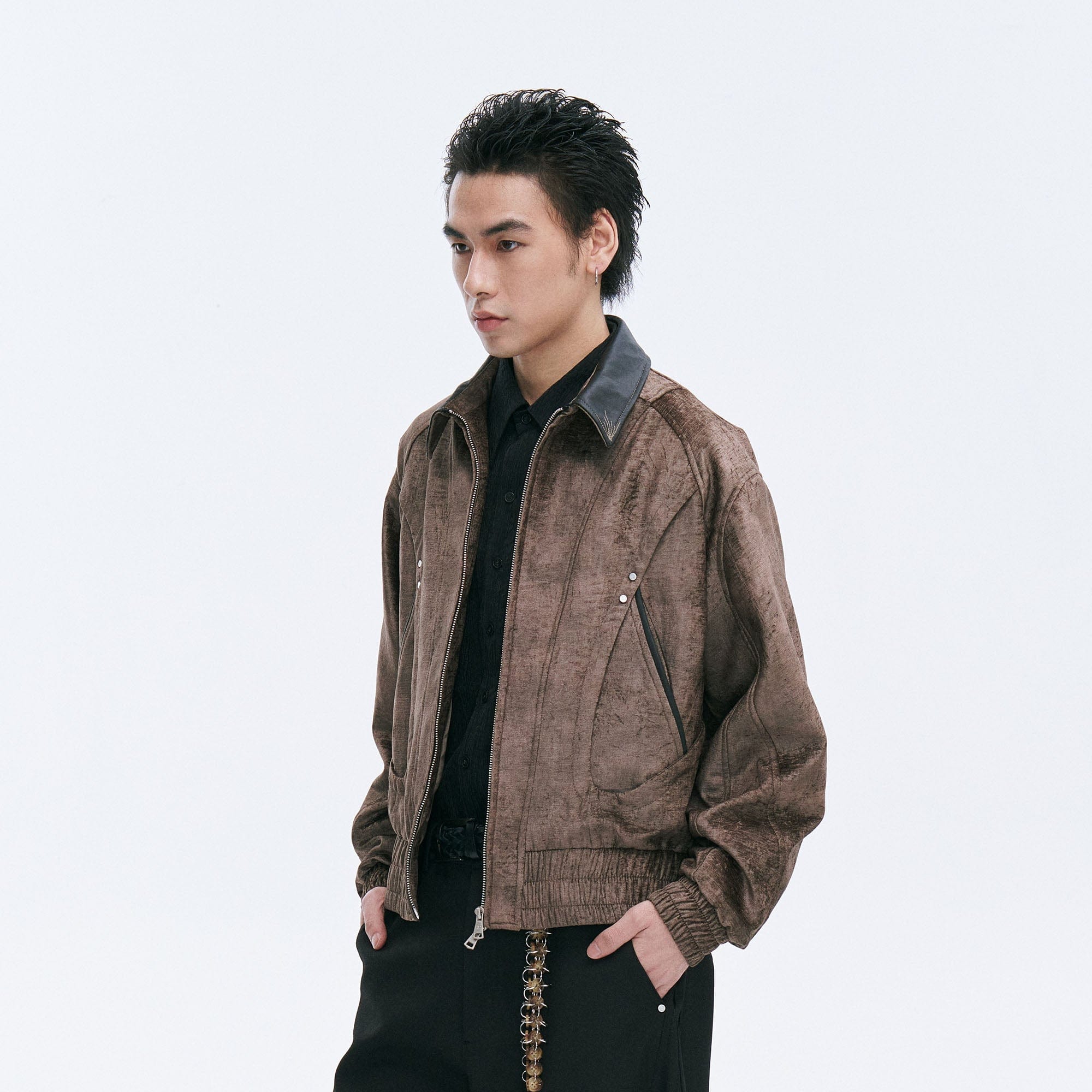 CATSSTAC Velvet Leather-Collar Elastic Jacket-Jacket-M-Gold-Free Shipping Leatheretro