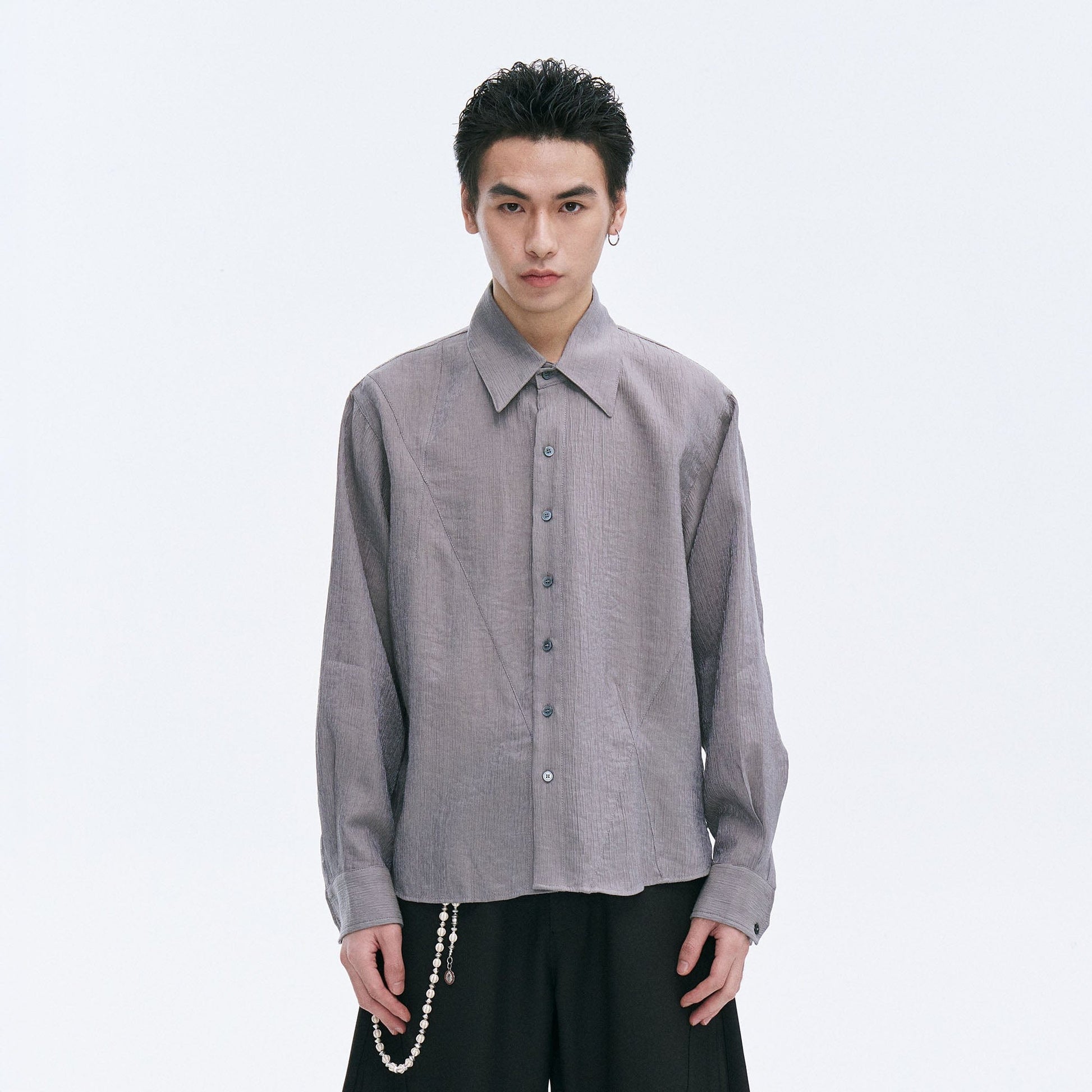 CATSSTAC Crinkled Asymmetrical Paneled Shirt-Shirt-M-Gray-Free Shipping Leatheretro