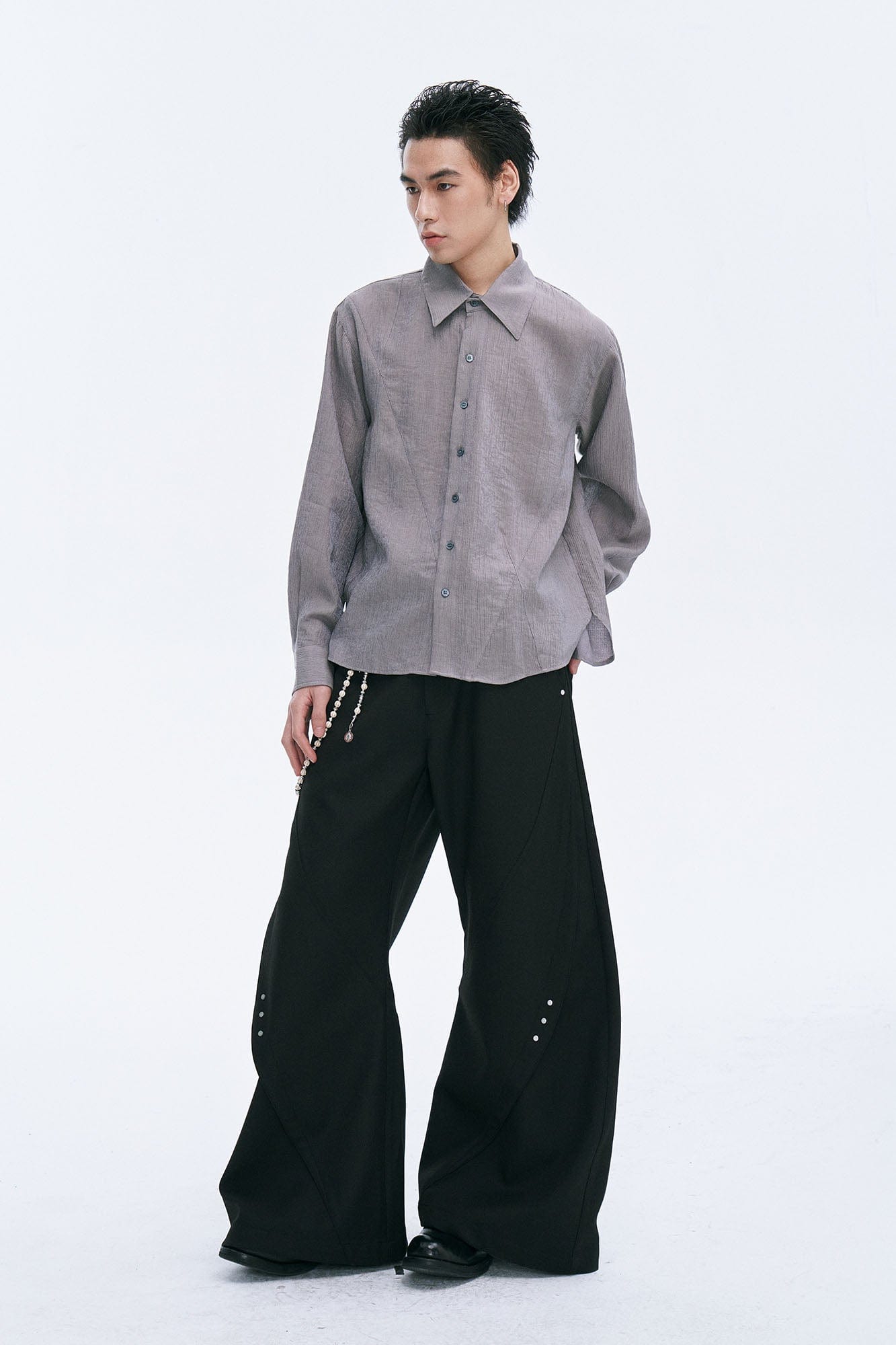 CATSSTAC Crinkled Asymmetrical Paneled Shirt-Shirt-M-Gray-Free Shipping Leatheretro