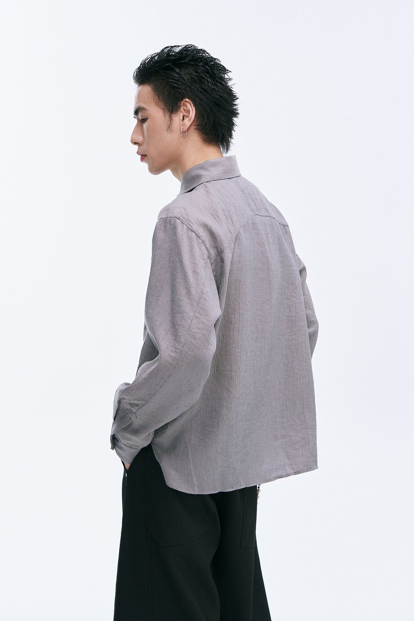 CATSSTAC Crinkled Asymmetrical Paneled Shirt-Shirt-M-Gray-Free Shipping Leatheretro
