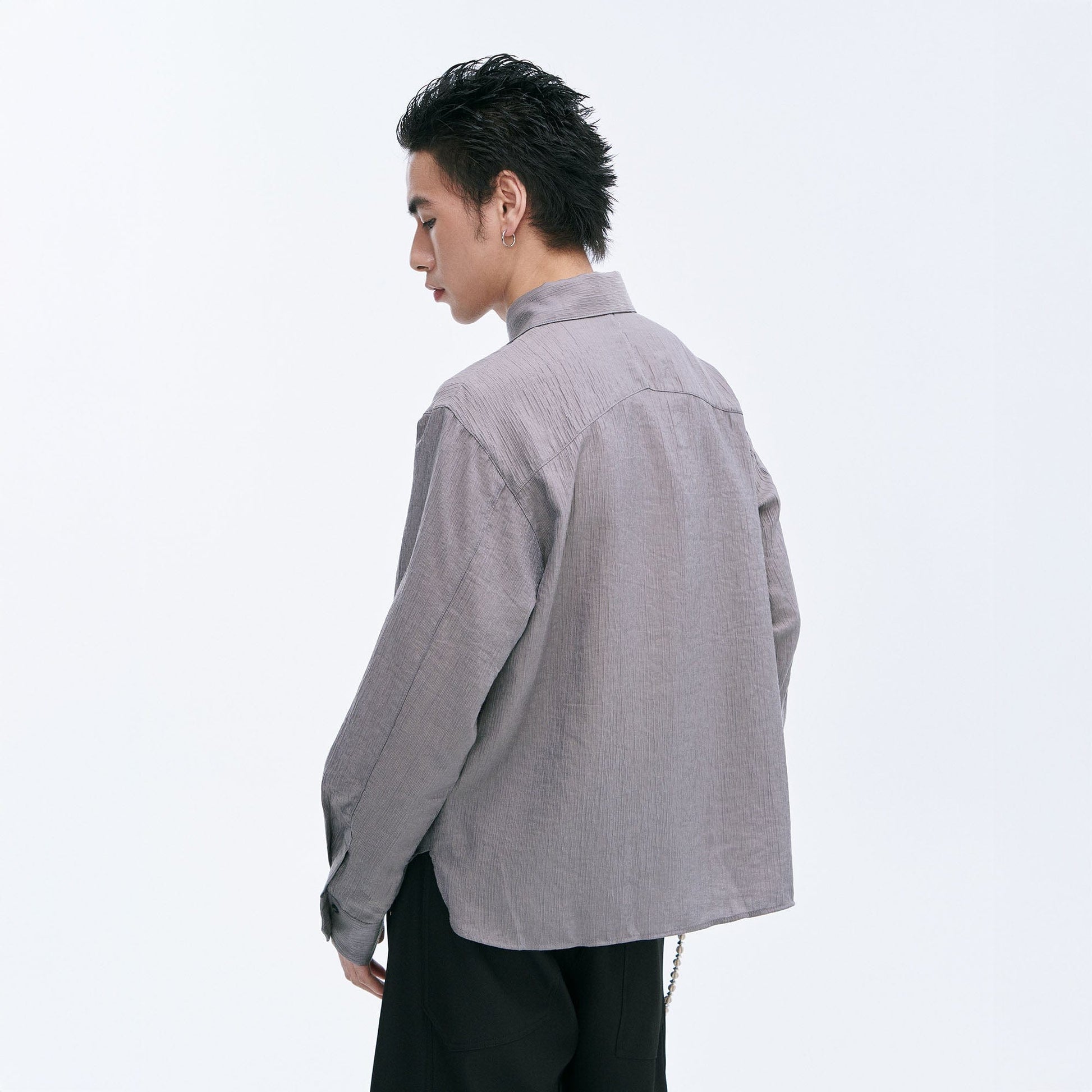 CATSSTAC Crinkled Asymmetrical Paneled Shirt-Shirt-M-Gray-Free Shipping Leatheretro